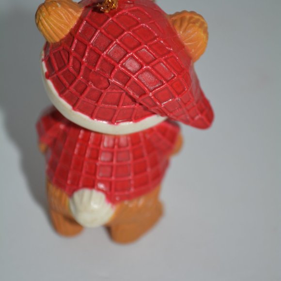 Vintage Mistletoe Plastic Teddy Bear Christmas Ornaments Lot of 2 Red Pajama Hat - Picture 5 of 9